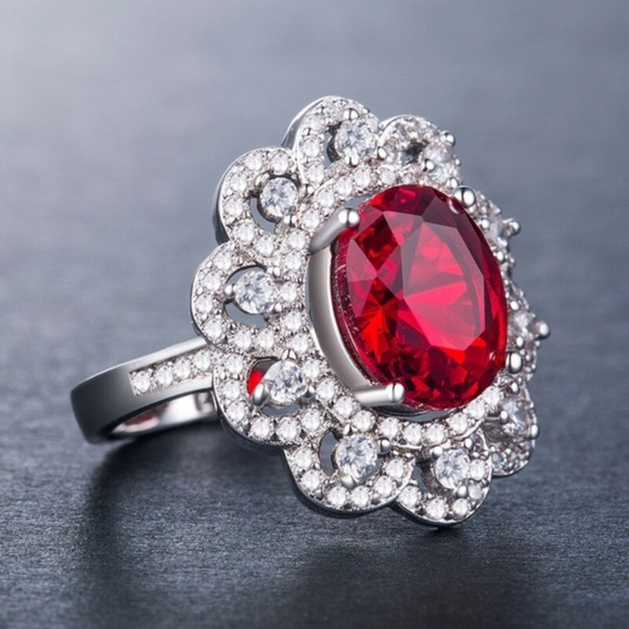 Jewelry - Luxury 925 Silver Oval Cut Ruby Ring New